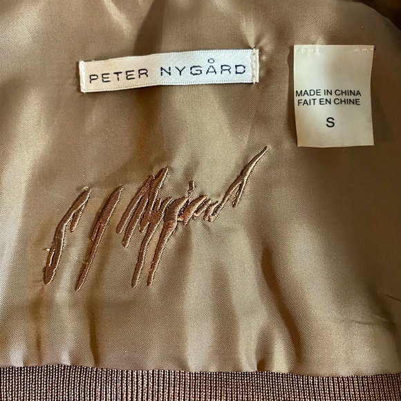 Leather Vintage Peter Nygard Metallic Brown jacket with rayon/nylon sleeves. S - Picture 5 of 9